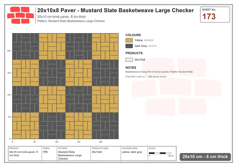Interlock (Pasco) 20x10 cm · RC21T8-173 · Mustard Slate Basketweave Large Checker · Laying plan Interlock (Pasco) 20x10 cm · RC21T8-173 · Mustard Slate Basketweave Large Checker · Laying plan
