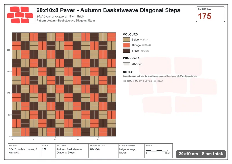 Interlock (Pasco) 20x10 cm · RC21T8-175 · Autumn Basketweave Diagonal Steps · Laying plan Interlock (Pasco) 20x10 cm · RC21T8-175 · Autumn Basketweave Diagonal Steps · Laying plan