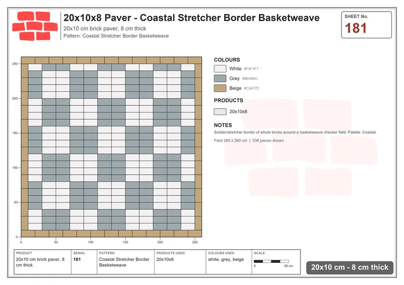 Interlock (Pasco) 20x10 cm · RC21T8-181 · Coastal Stretcher Border Basketweave · Laying plan Interlock (Pasco) 20x10 cm · RC21T8-181 · Coastal Stretcher Border Basketweave · Laying plan