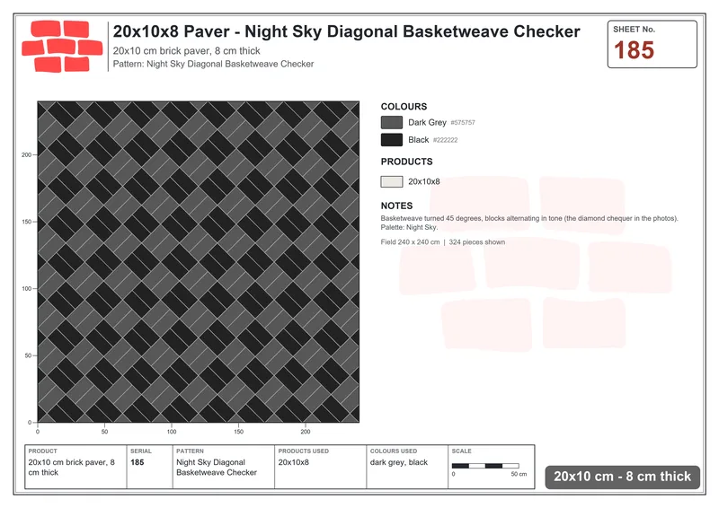 Interlock (Pasco) 20x10 cm · RC21T8-185 · Night Sky Diagonal Basketweave Checker · Laying plan Interlock (Pasco) 20x10 cm · RC21T8-185 · Night Sky Diagonal Basketweave Checker · Laying plan