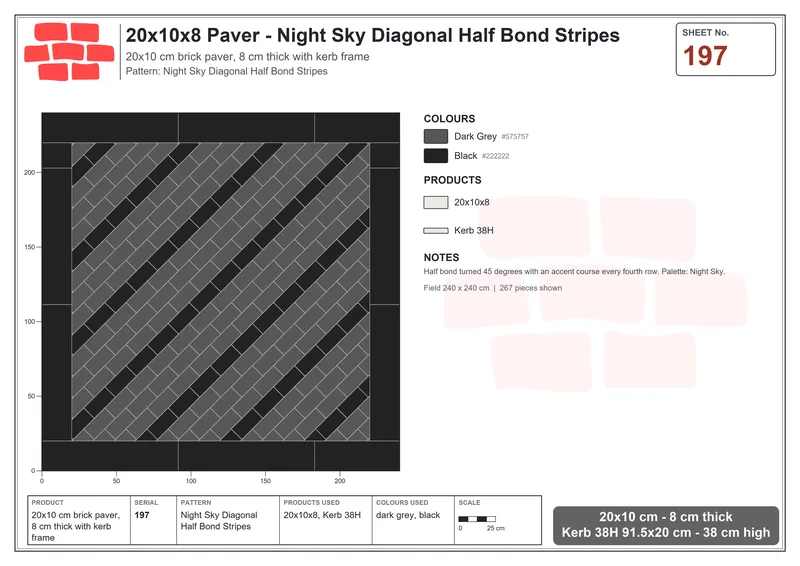 Interlock (Pasco) 20x10 cm · RC21T8-197 · Night Sky Diagonal Half Bond Stripes · Laying plan Interlock (Pasco) 20x10 cm · RC21T8-197 · Night Sky Diagonal Half Bond Stripes · Laying plan