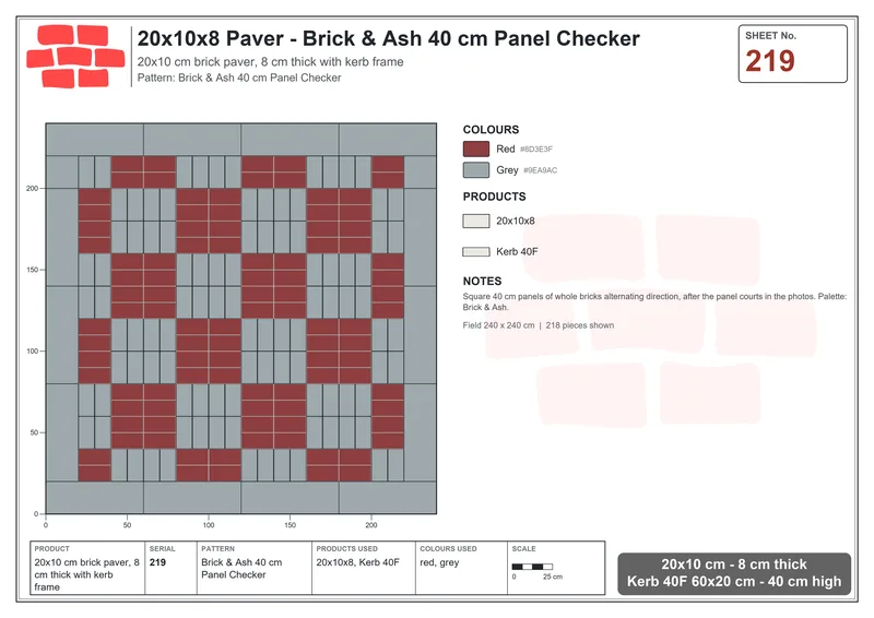 Interlock (Pasco) 20x10 cm · RC21T8-219 · Brick & Ash 40 cm Panel Checker · Laying plan Interlock (Pasco) 20x10 cm · RC21T8-219 · Brick & Ash 40 cm Panel Checker · Laying plan