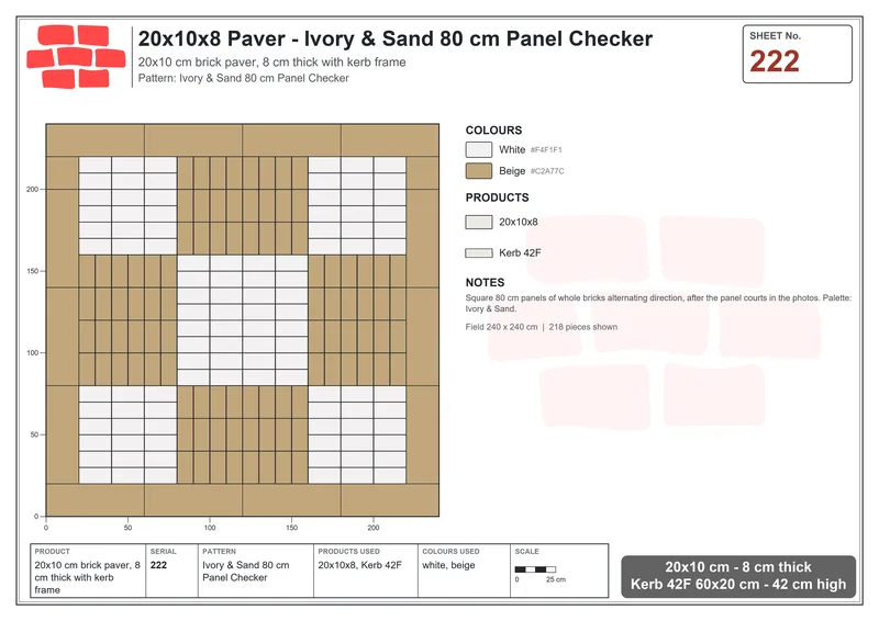 Interlock (Pasco) 20x10 cm · RC21T8-222 · Ivory & Sand 80 cm Panel Checker · Laying plan Interlock (Pasco) 20x10 cm · RC21T8-222 · Ivory & Sand 80 cm Panel Checker · Laying plan