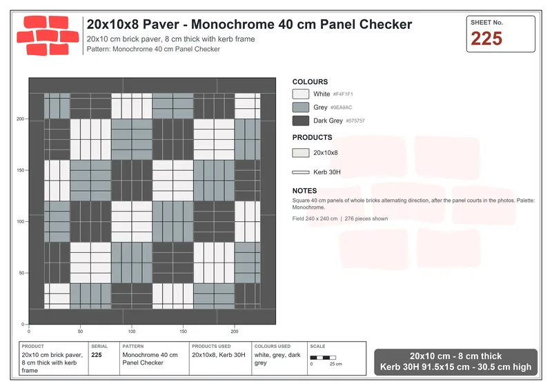 Interlock (Pasco) 20x10 cm · RC21T8-225 · Monochrome 40 cm Panel Checker · Laying plan Interlock (Pasco) 20x10 cm · RC21T8-225 · Monochrome 40 cm Panel Checker · Laying plan