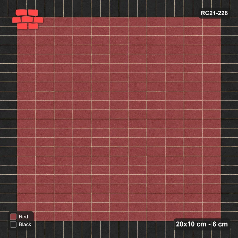 Interlock (Pasco) 20x10 cm · RC21T8-228 · Terracotta Red 60 cm Panel Checker · Top view Interlock (Pasco) 20x10 cm · RC21T8-228 · Terracotta Red 60 cm Panel Checker · Top view