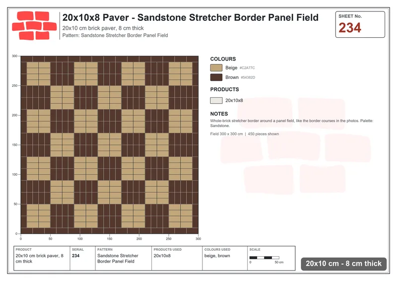 Interlock (Pasco) 20x10 cm · RC21T8-234 · Sandstone Stretcher Border Panel Field · Laying plan Interlock (Pasco) 20x10 cm · RC21T8-234 · Sandstone Stretcher Border Panel Field · Laying plan