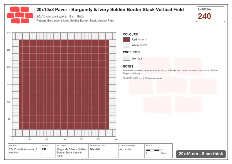 Interlock (Pasco) 20x10 cm · RC21T8-240 · Burgundy & Ivory Soldier Border Stack Vertical Field · Laying plan Interlock (Pasco) 20x10 cm · RC21T8-240 · Burgundy & Ivory Soldier Border Stack Vertical Field · Laying plan