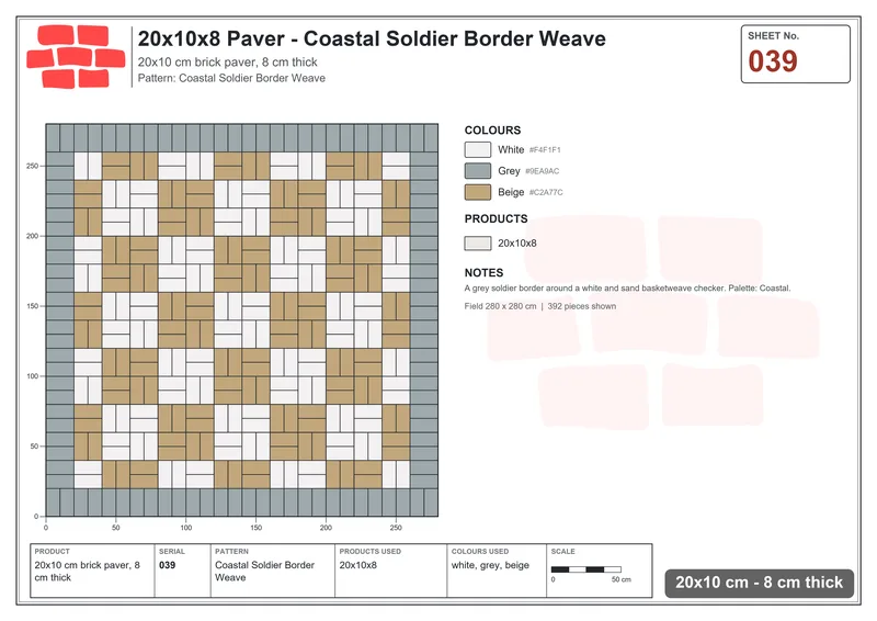 انترلوك (باسكو) 20x10 سم · RC21T8-39 · ساحلي قائم حافة نسيج · مخطط التركيب انترلوك (باسكو) 20x10 سم · RC21T8-39 · ساحلي قائم حافة نسيج · مخطط التركيب