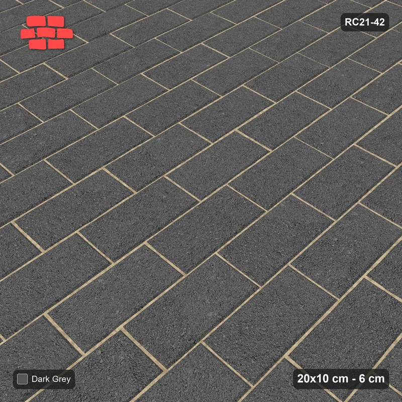 Interlock (Pasco) 20x10 cm · RC21T8-42 · Charcoal Vertical Lanes · Side view Interlock (Pasco) 20x10 cm · RC21T8-42 · Charcoal Vertical Lanes · Side view