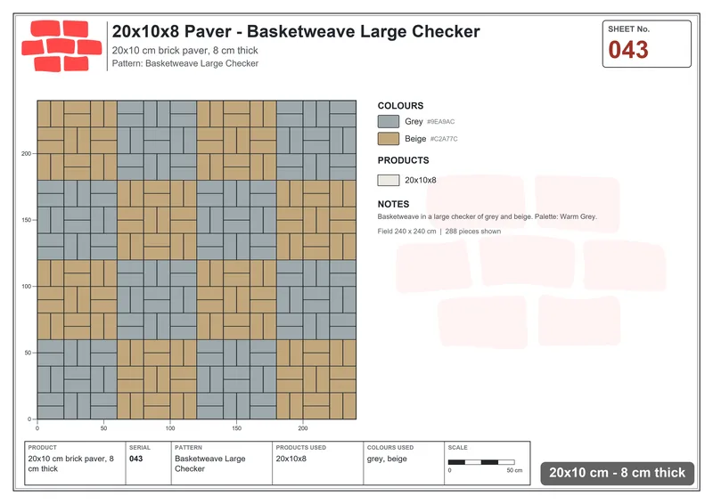 Interlock (Pasco) 20x10 cm · RC21T8-43 · Basketweave Large Checker · Laying plan Interlock (Pasco) 20x10 cm · RC21T8-43 · Basketweave Large Checker · Laying plan
