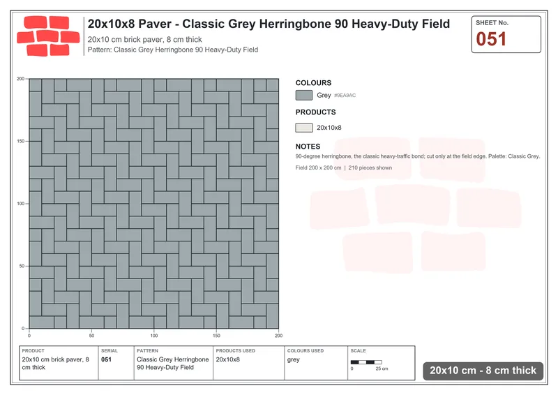 Interlock (Pasco) 20x10 cm · RC21T8-51 · Classic Grey Herringbone 90 Heavy-Duty Field · Laying plan Interlock (Pasco) 20x10 cm · RC21T8-51 · Classic Grey Herringbone 90 Heavy-Duty Field · Laying plan