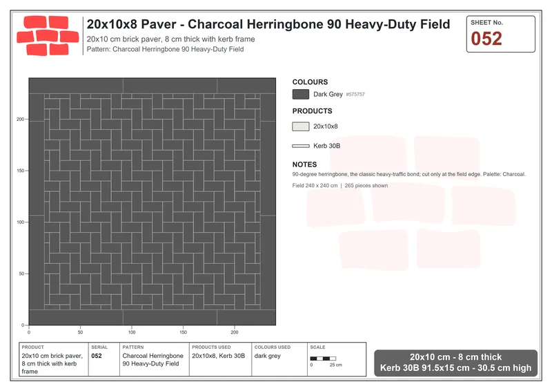 انٹرلاک (پاسکو) 20x10 سینٹی میٹر · RC21T8-52 · کوئلہ ہیرنگ بون 90 Heavy-Duty فیلڈ · بچھانے کا نقشہ انٹرلاک (پاسکو) 20x10 سینٹی میٹر · RC21T8-52 · کوئلہ ہیرنگ بون 90 Heavy-Duty فیلڈ · بچھانے کا نقشہ