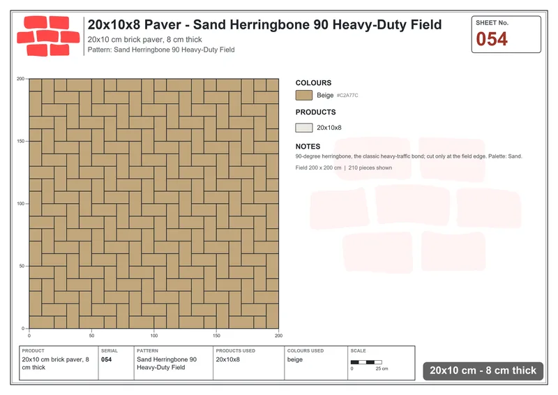 Interlock (Pasco) 20x10 cm · RC21T8-54 · Sand Herringbone 90 Heavy-Duty Field · Laying plan Interlock (Pasco) 20x10 cm · RC21T8-54 · Sand Herringbone 90 Heavy-Duty Field · Laying plan