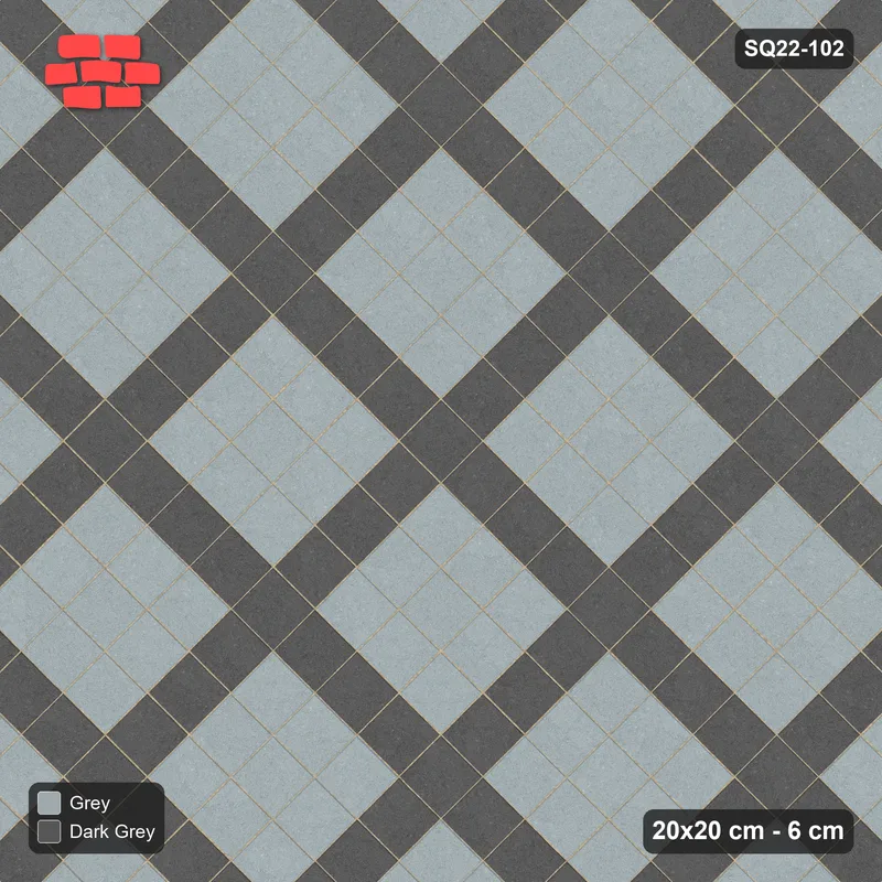 Interlock (Pasco) 20x20 cm · SQ22-102 · Diagonal Plaza Grid · Top view