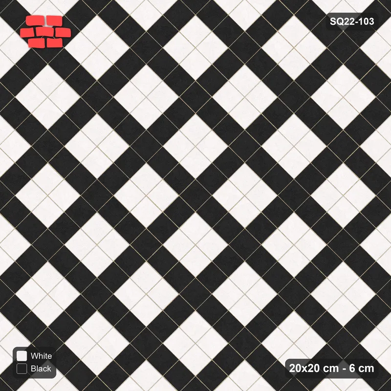 Interlock (Pasco) 20x20 cm · SQ22-103 · Diagonal Plaza Grid, Tight · Top view