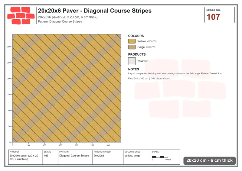 Interlock (Pasco) 20x20 cm · SQ22-107 · Diagonal Course Stripes · Laying plan Interlock (Pasco) 20x20 cm · SQ22-107 · Diagonal Course Stripes · Laying plan
