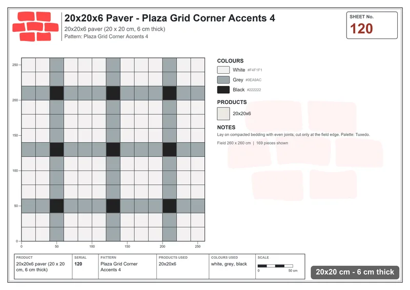 Interlock (Pasco) 20x20 cm · SQ22-120 · Plaza Grid Corner Accents 4 · Laying plan Interlock (Pasco) 20x20 cm · SQ22-120 · Plaza Grid Corner Accents 4 · Laying plan