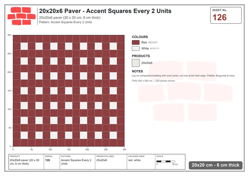 Interlock (Pasco) 20x20 cm · SQ22-126 · Accent Squares Every 2 Units · Laying plan Interlock (Pasco) 20x20 cm · SQ22-126 · Accent Squares Every 2 Units · Laying plan