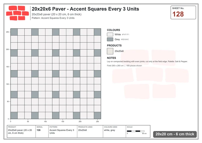 Interlock (Pasco) 20x20 cm · SQ22-128 · Accent Squares Every 3 Units · Laying plan Interlock (Pasco) 20x20 cm · SQ22-128 · Accent Squares Every 3 Units · Laying plan