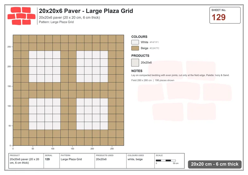 Interlock (Pasco) 20x20 cm · SQ22-129 · Large Plaza Grid · Laying plan Interlock (Pasco) 20x20 cm · SQ22-129 · Large Plaza Grid · Laying plan