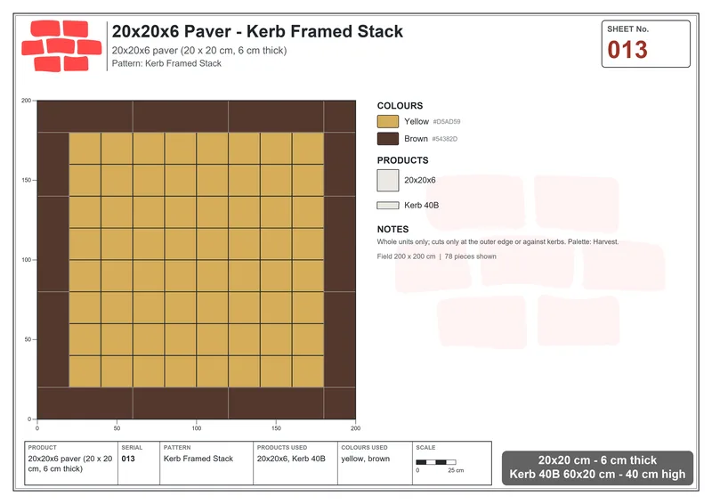 Interlock (Pasco) 20x20 cm · SQ22-13 · Kerb Framed Stack · Laying plan