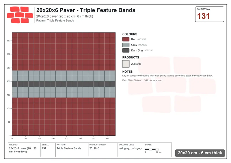 Interlock (Pasco) 20x20 cm · SQ22-131 · Triple Feature Bands · Laying plan Interlock (Pasco) 20x20 cm · SQ22-131 · Triple Feature Bands · Laying plan