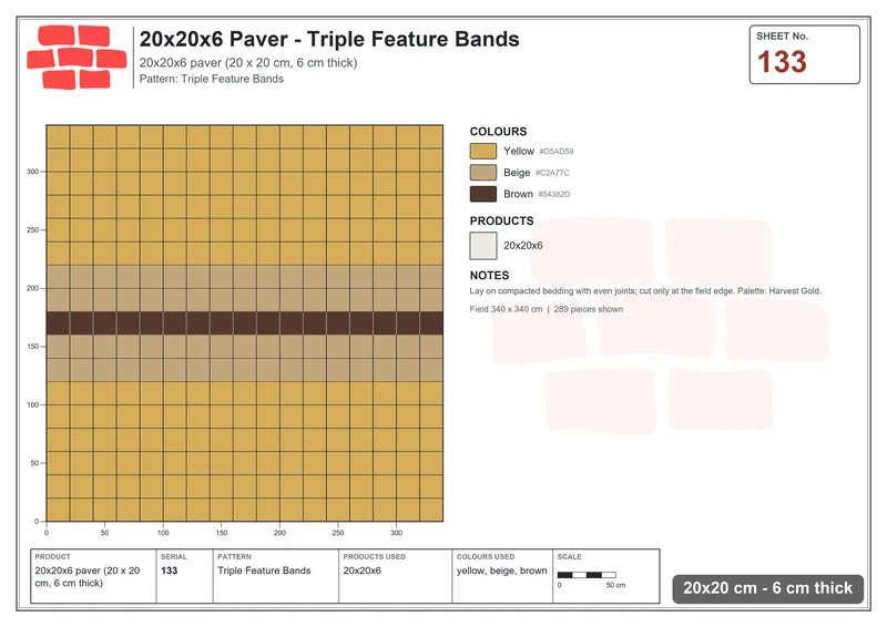 Interlock (Pasco) 20x20 cm · SQ22-133 · Triple Feature Bands · Laying plan Interlock (Pasco) 20x20 cm · SQ22-133 · Triple Feature Bands · Laying plan