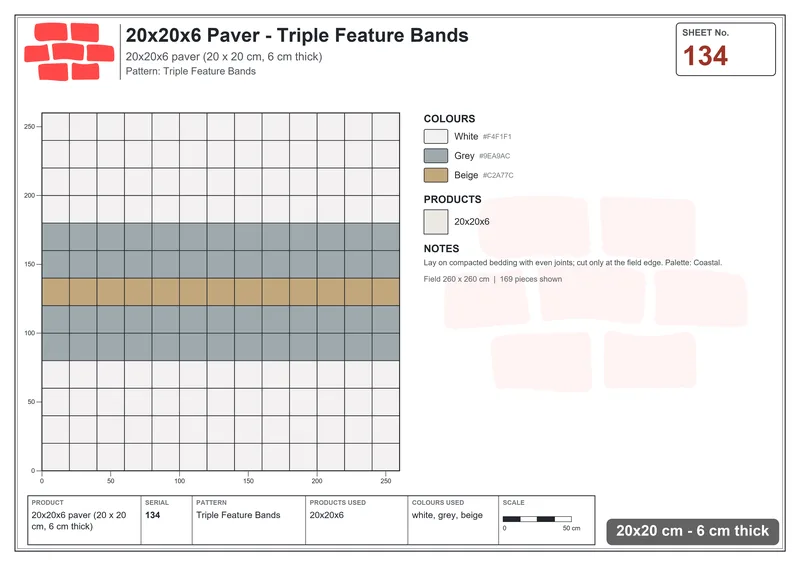 Interlock (Pasco) 20x20 cm · SQ22-134 · Triple Feature Bands · Laying plan Interlock (Pasco) 20x20 cm · SQ22-134 · Triple Feature Bands · Laying plan