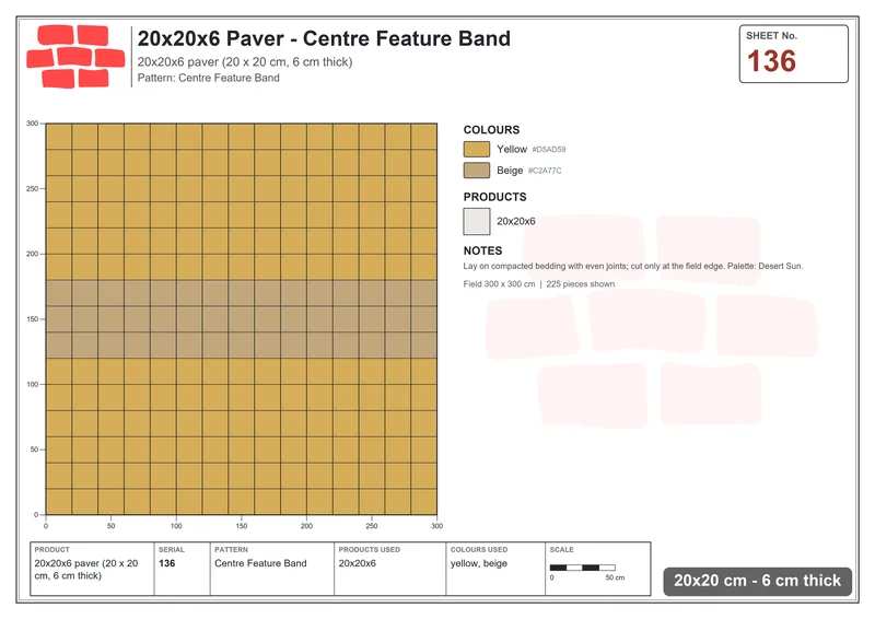 Interlock (Pasco) 20x20 cm · SQ22-136 · Centre Feature Band · Laying plan Interlock (Pasco) 20x20 cm · SQ22-136 · Centre Feature Band · Laying plan