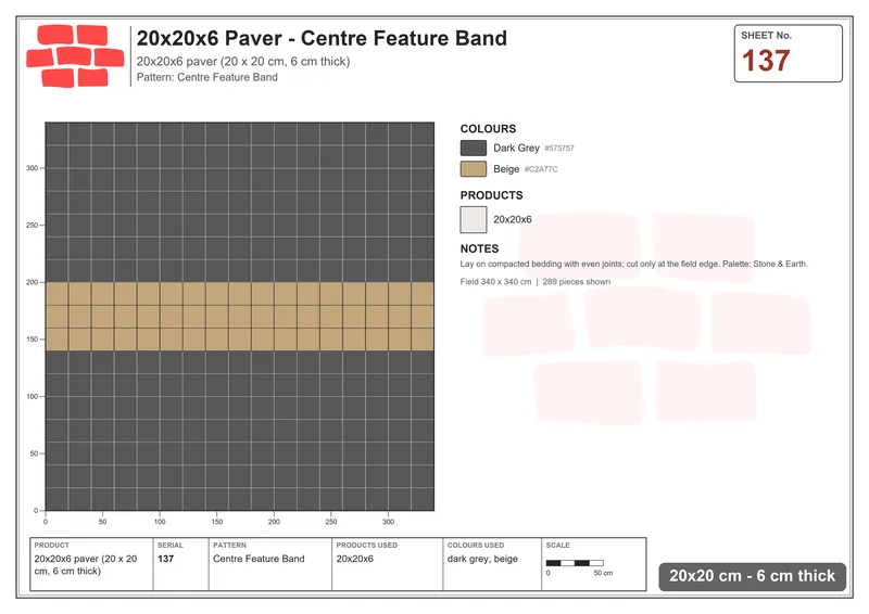 Interlock (Pasco) 20x20 cm · SQ22-137 · Centre Feature Band · Laying plan Interlock (Pasco) 20x20 cm · SQ22-137 · Centre Feature Band · Laying plan