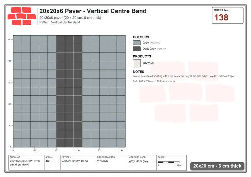 Interlock (Pasco) 20x20 cm · SQ22-138 · Vertical Centre Band · Laying plan Interlock (Pasco) 20x20 cm · SQ22-138 · Vertical Centre Band · Laying plan