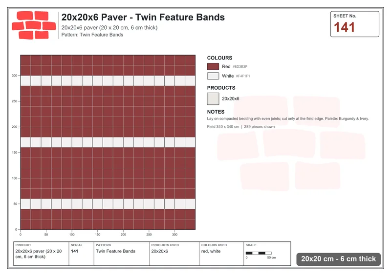 Interlock (Pasco) 20x20 cm · SQ22-141 · Twin Feature Bands · Laying plan Interlock (Pasco) 20x20 cm · SQ22-141 · Twin Feature Bands · Laying plan
