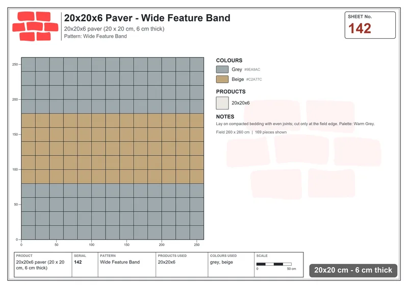 Interlock (Pasco) 20x20 cm · SQ22-142 · Wide Feature Band · Laying plan Interlock (Pasco) 20x20 cm · SQ22-142 · Wide Feature Band · Laying plan