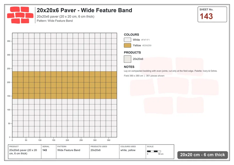 Interlock (Pasco) 20x20 cm · SQ22-143 · Wide Feature Band · Laying plan Interlock (Pasco) 20x20 cm · SQ22-143 · Wide Feature Band · Laying plan