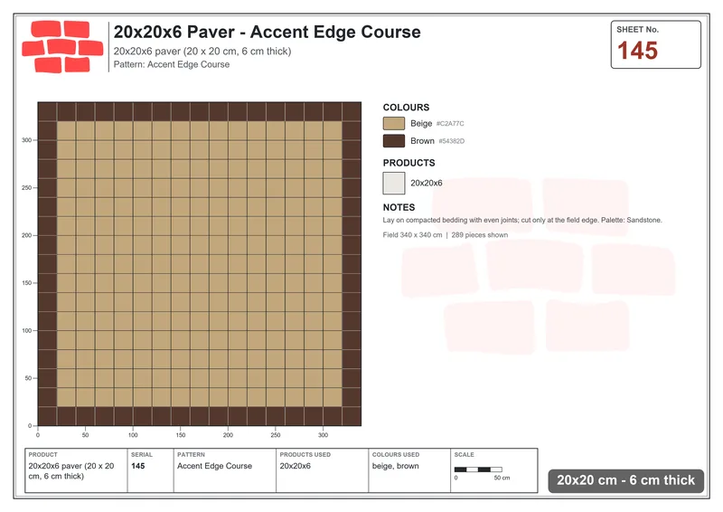 Interlock (Pasco) 20x20 cm · SQ22-145 · Accent Edge Course · Laying plan Interlock (Pasco) 20x20 cm · SQ22-145 · Accent Edge Course · Laying plan