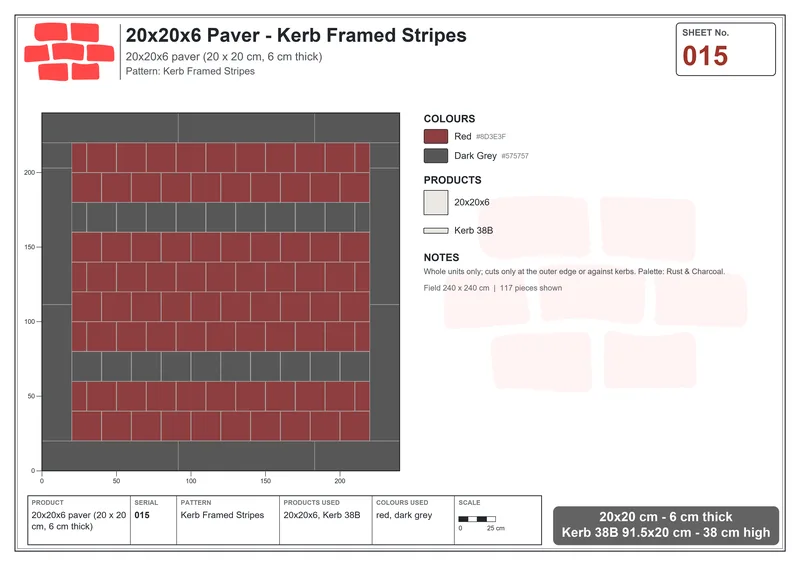 Interlock (Pasco) 20x20 cm · SQ22-15 · Kerb Framed Stripes · Laying plan Interlock (Pasco) 20x20 cm · SQ22-15 · Kerb Framed Stripes · Laying plan
