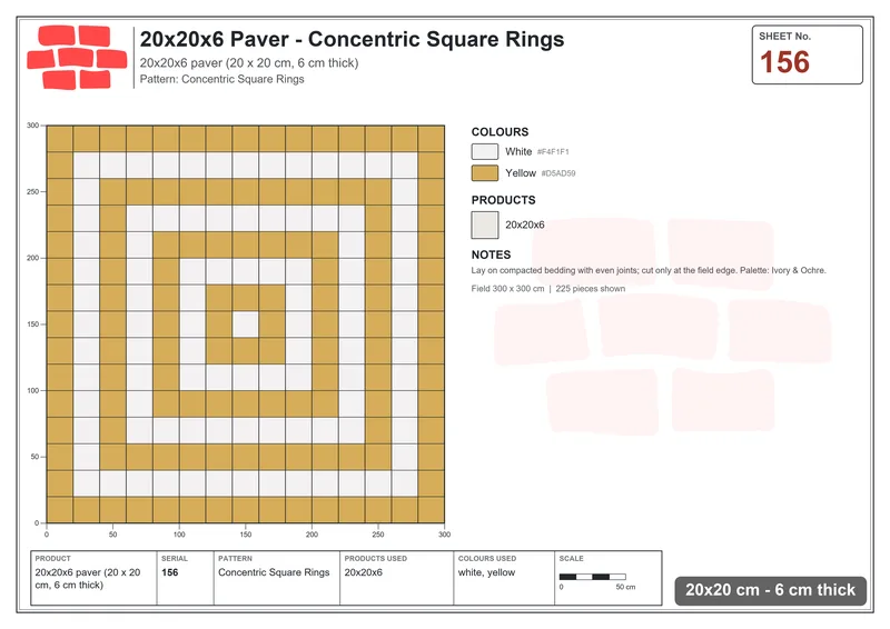 Interlock (Pasco) 20x20 cm · SQ22-156 · Concentric Square Rings · Laying plan Interlock (Pasco) 20x20 cm · SQ22-156 · Concentric Square Rings · Laying plan