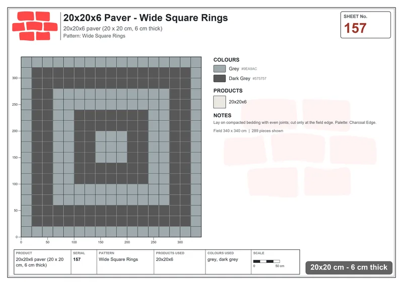 Interlock (Pasco) 20x20 cm · SQ22-157 · Wide Square Rings · Laying plan Interlock (Pasco) 20x20 cm · SQ22-157 · Wide Square Rings · Laying plan