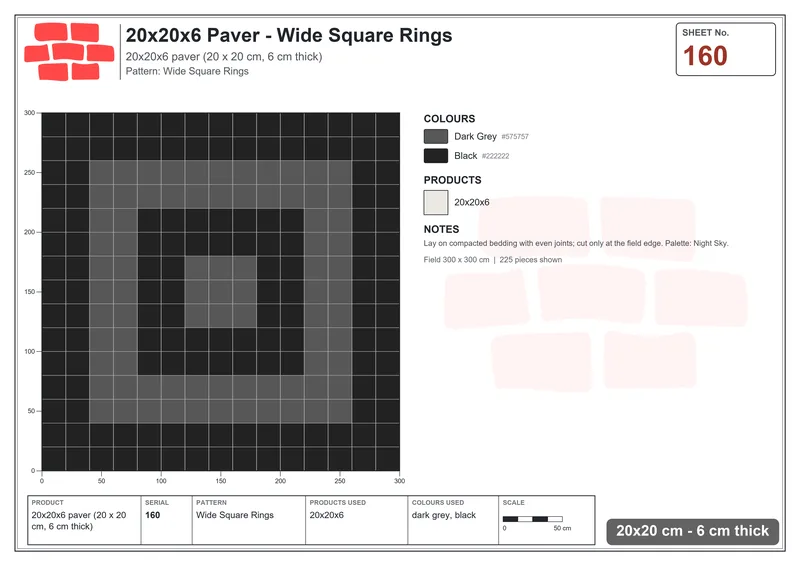 Interlock (Pasco) 20x20 cm · SQ22-160 · Wide Square Rings · Laying plan Interlock (Pasco) 20x20 cm · SQ22-160 · Wide Square Rings · Laying plan