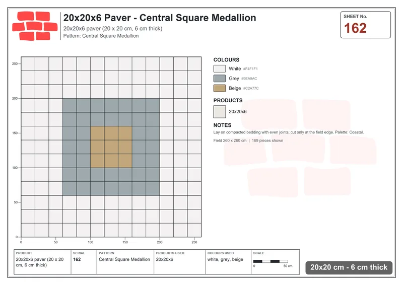 Interlock (Pasco) 20x20 cm · SQ22-162 · Central Square Medallion · Laying plan Interlock (Pasco) 20x20 cm · SQ22-162 · Central Square Medallion · Laying plan