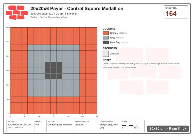 Interlock (Pasco) 20x20 cm · SQ22-164 · Central Square Medallion · Laying plan Interlock (Pasco) 20x20 cm · SQ22-164 · Central Square Medallion · Laying plan