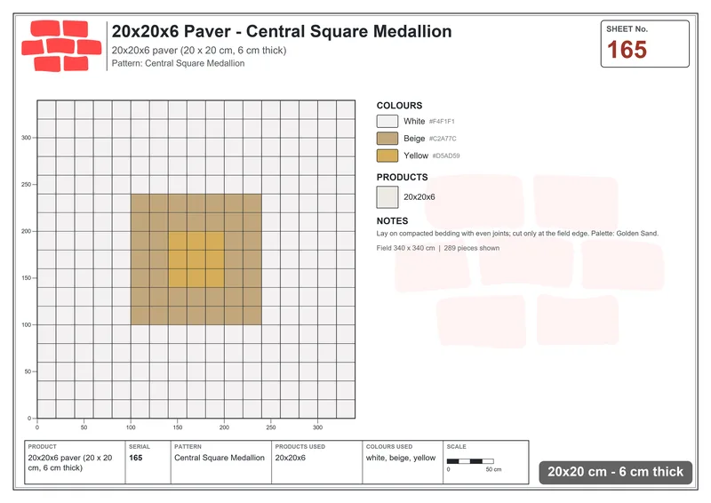 Interlock (Pasco) 20x20 cm · SQ22-165 · Central Square Medallion · Laying plan Interlock (Pasco) 20x20 cm · SQ22-165 · Central Square Medallion · Laying plan