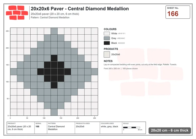 Interlock (Pasco) 20x20 cm · SQ22-166 · Central Diamond Medallion · Laying plan Interlock (Pasco) 20x20 cm · SQ22-166 · Central Diamond Medallion · Laying plan