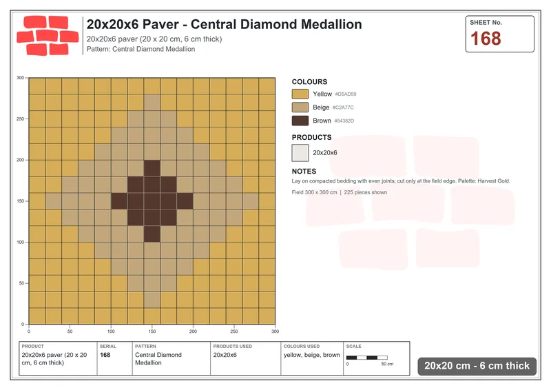 Interlock (Pasco) 20x20 cm · SQ22-168 · Central Diamond Medallion · Laying plan Interlock (Pasco) 20x20 cm · SQ22-168 · Central Diamond Medallion · Laying plan