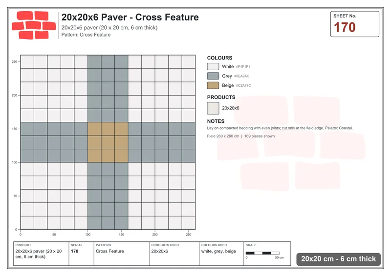 Interlock (Pasco) 20x20 cm · SQ22-170 · Cross Feature · Laying plan Interlock (Pasco) 20x20 cm · SQ22-170 · Cross Feature · Laying plan