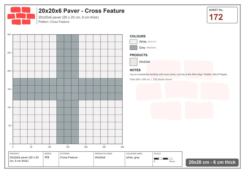 Interlock (Pasco) 20x20 cm · SQ22-172 · Cross Feature · Laying plan Interlock (Pasco) 20x20 cm · SQ22-172 · Cross Feature · Laying plan