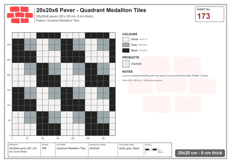 Interlock (Pasco) 20x20 cm · SQ22-173 · Quadrant Medallion Tiles · Laying plan Interlock (Pasco) 20x20 cm · SQ22-173 · Quadrant Medallion Tiles · Laying plan