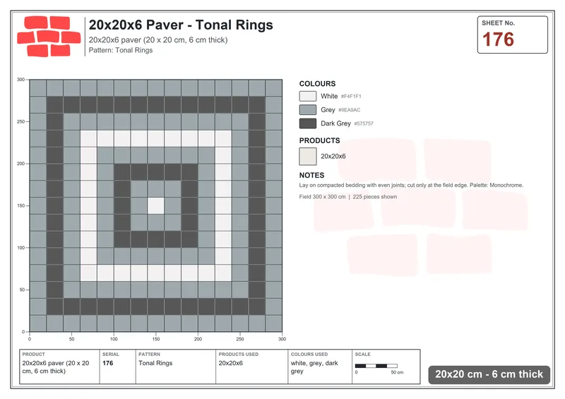 Interlock (Pasco) 20x20 cm · SQ22-176 · Tonal Rings · Laying plan Interlock (Pasco) 20x20 cm · SQ22-176 · Tonal Rings · Laying plan