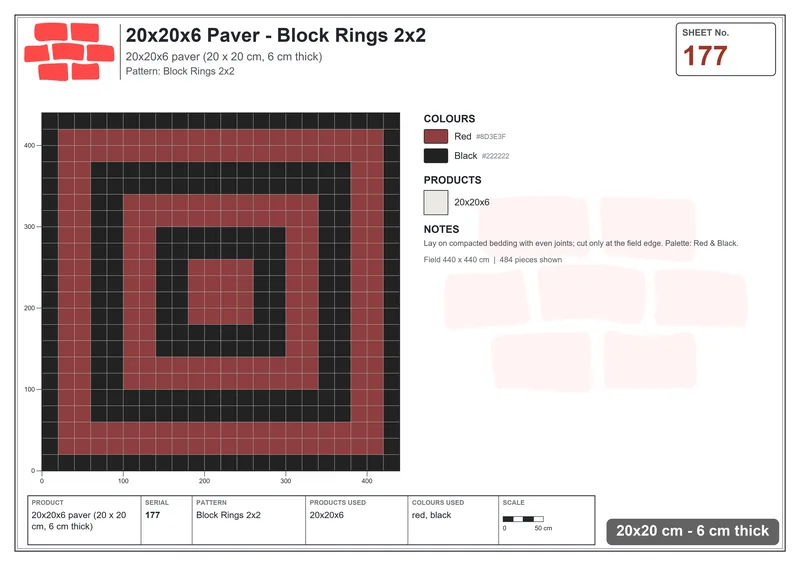 Interlock (Pasco) 20x20 cm · SQ22-177 · Block Rings 2x2 · Laying plan Interlock (Pasco) 20x20 cm · SQ22-177 · Block Rings 2x2 · Laying plan