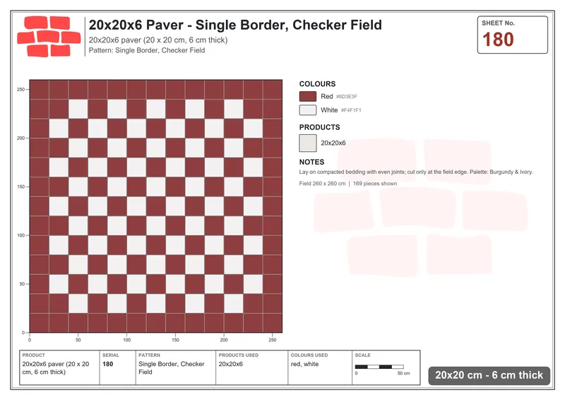Interlock (Pasco) 20x20 cm · SQ22-180 · Single Border, Checker Field · Laying plan Interlock (Pasco) 20x20 cm · SQ22-180 · Single Border, Checker Field · Laying plan